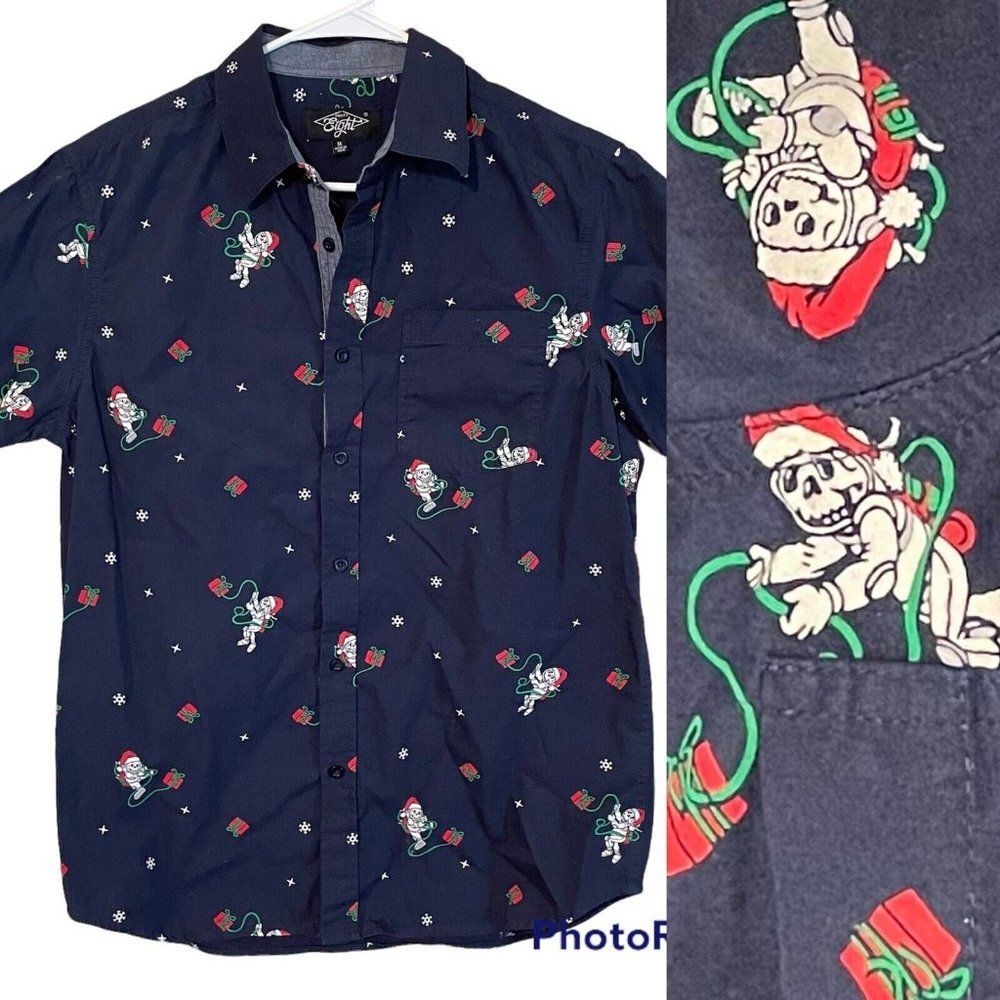 Eighty Eight skeletons Astronaut￼ Christmas button-front  shirt Mens Medium